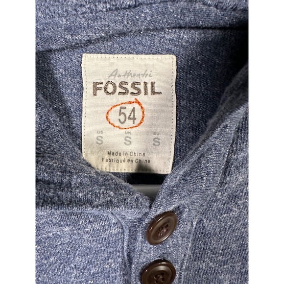 Fossil Mens Hoodie Small Blue Heathered Button Pullover Casual Comfy‎ - Picture 2 of 7
